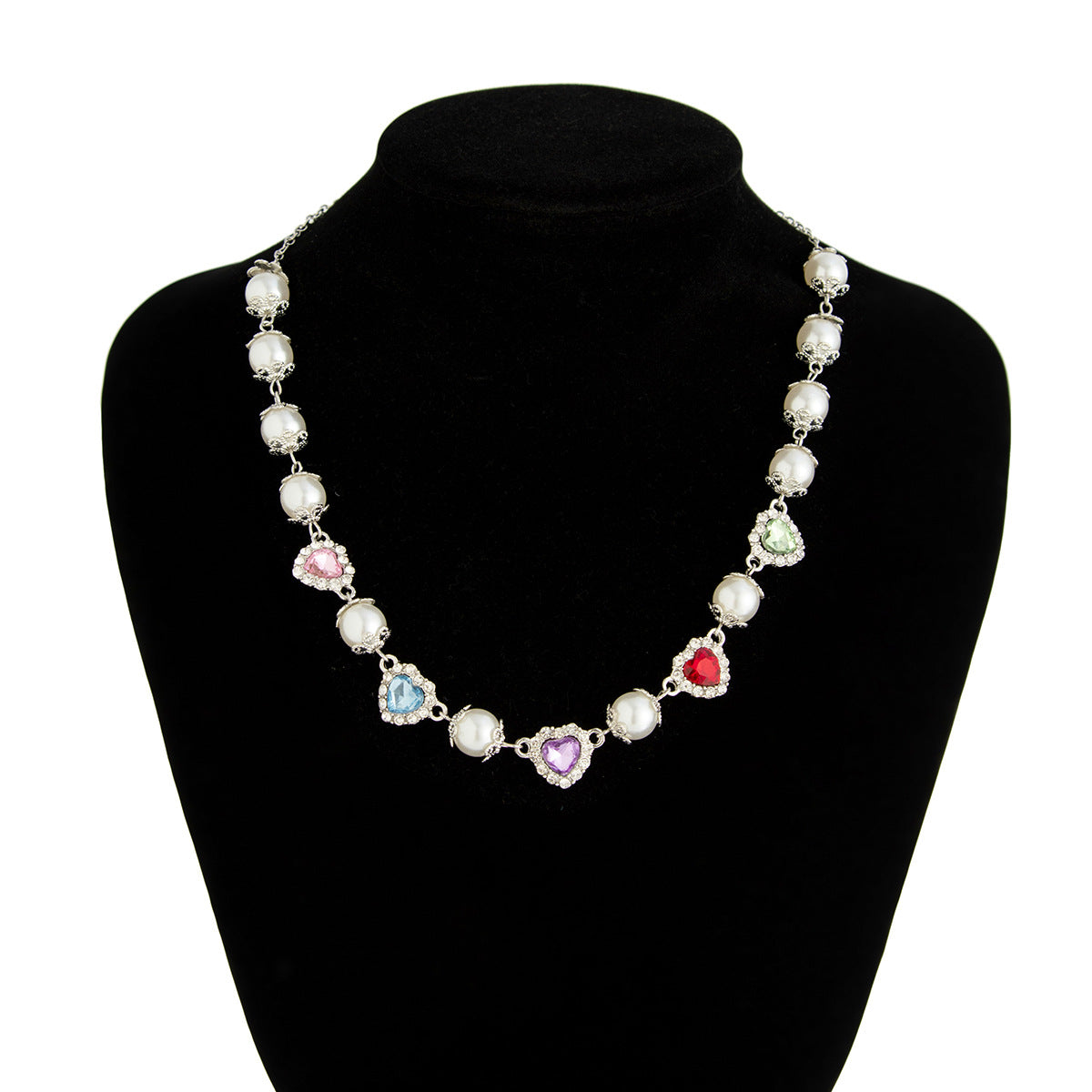 Colorful Crystals Love Pearl Stitching Necklace