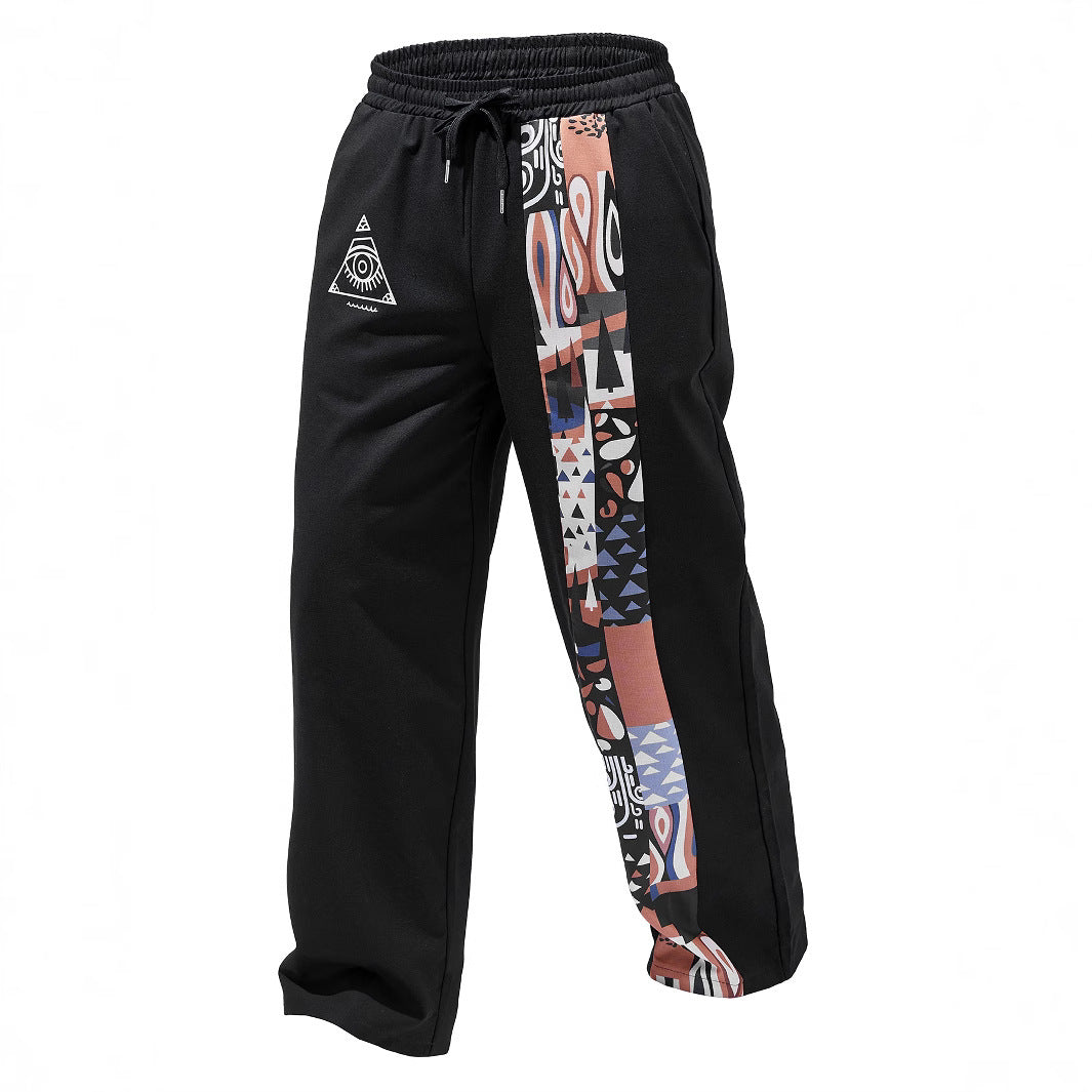 Retro Printed Loose Casual Straight Trousers