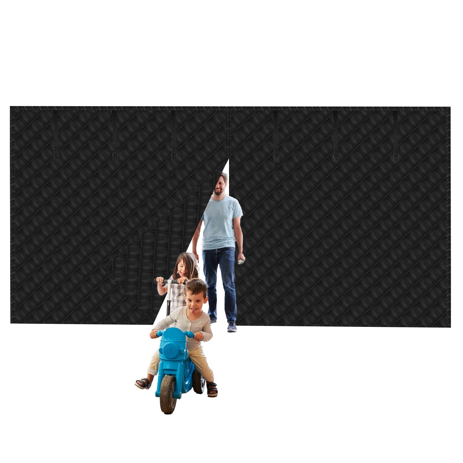 1Pc 16x7FT Magnetic Thermal Insulated Garage Door Curtain For Winter Two Car Garage Screen With Magnetic Closure 8 Roll Up Buckle Straps For Two Cars Weatherproof Windproof Soundproof