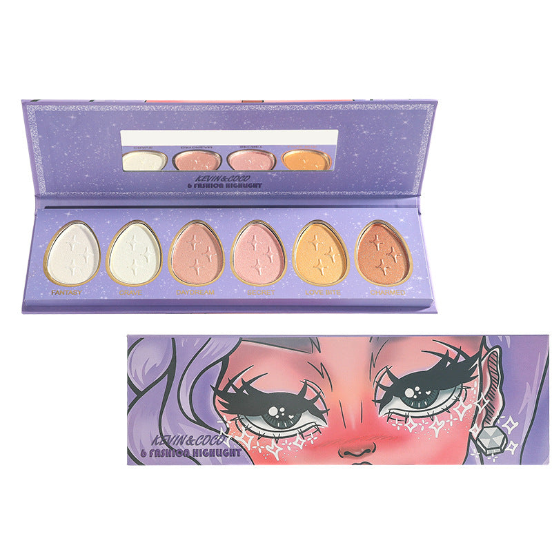 6-Color Trimming Highlighter Palette Blush Cosmetics Cute Makeup Tray Lasting Nature Makeup, 6-color Droplet Combination Blush Highlighter