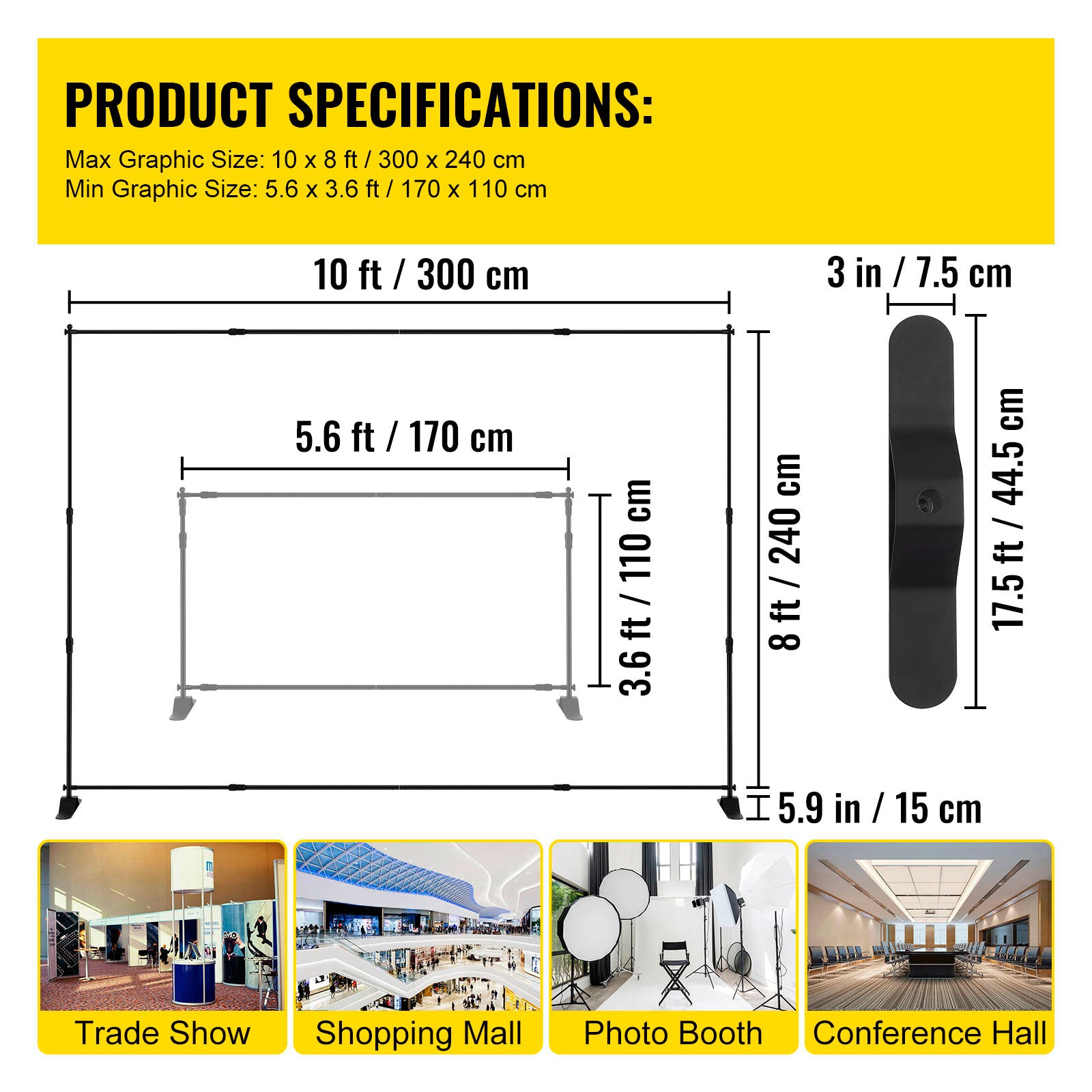 VEVOR 10 X 8 Ft Backdrop Banner Stand Adjustable Height And Width Newest Step And Repeat For Trade Show Wall Exhibitor Photo Booth Background