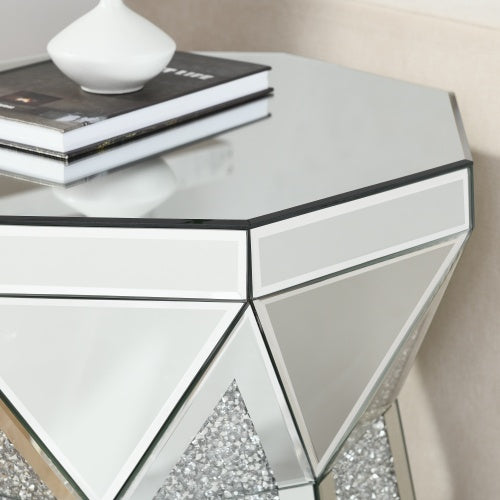 Drum Style Coffee Table With Mirror Crystal Inlay, Polygonal Silver Decorative Table, Modern Design Luxury Modern Furniture, 20 Inch About 50 Centimeters Low Coffee Table, Suitable For Living Room