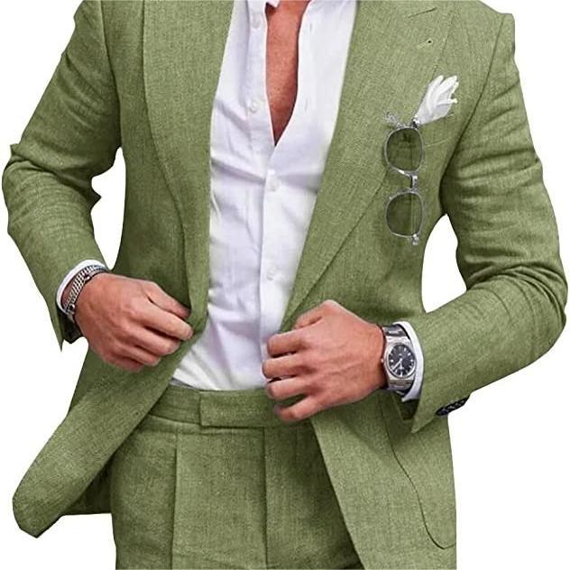 Men's Large Single Row One Button Solid Color Suit Two-Piece Set