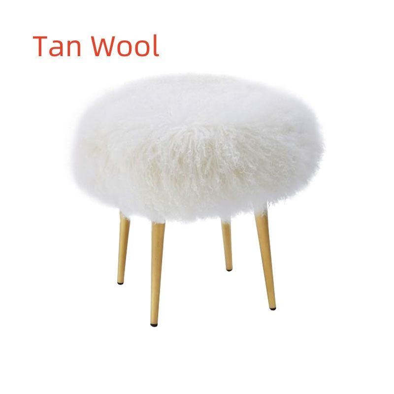 Tan Wool Makeup Dressing Shoe Changing Low Stool