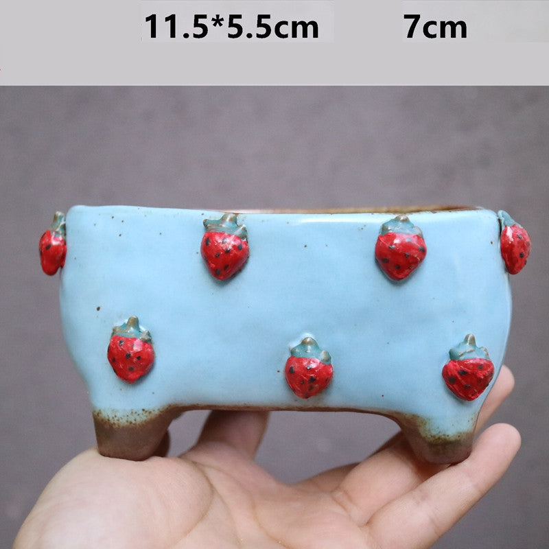 Strawberry Stoneware Succulent Plant Pot