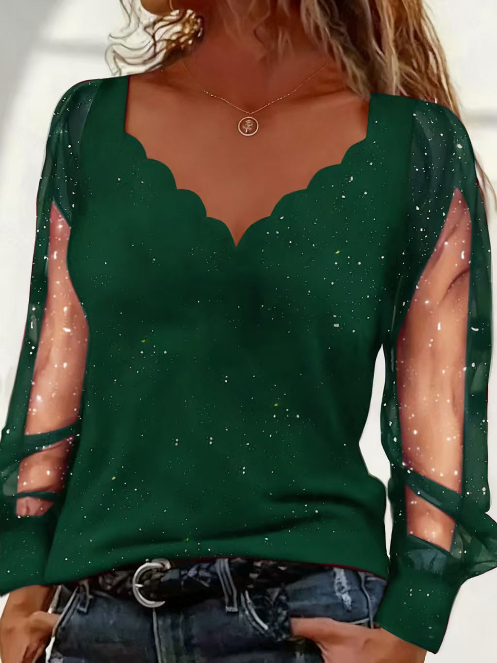 Loose-Fit V-Neck Fashionable Casual Elegant T-Shirt Top