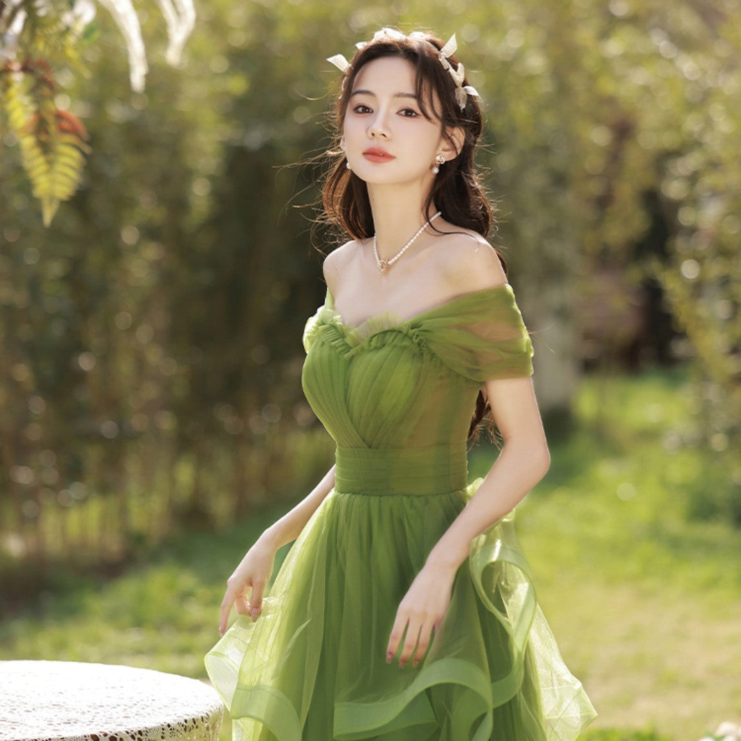 Green French Light Luxury Fairy Banquet Style Dress