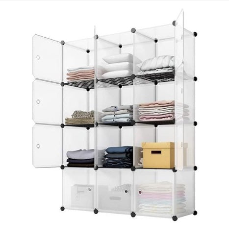 4-Layer 12 Grid Plastic Wire Mesh with Door Cube Piece Storage Rack