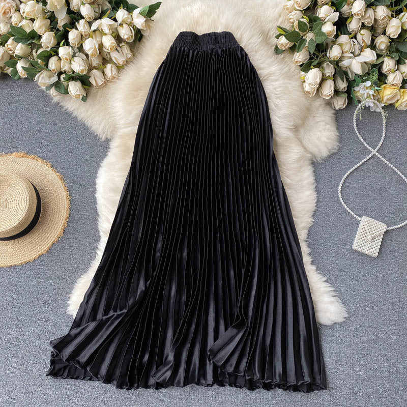 Trendy Light Luxury Heavy Industry Pleated Mid-Length Skirt