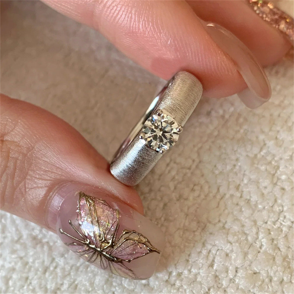 Antique Zircon Brushed Ring Female Retro Minority