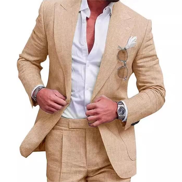 Men's Large Single Row One Button Solid Color Suit Two-Piece Set