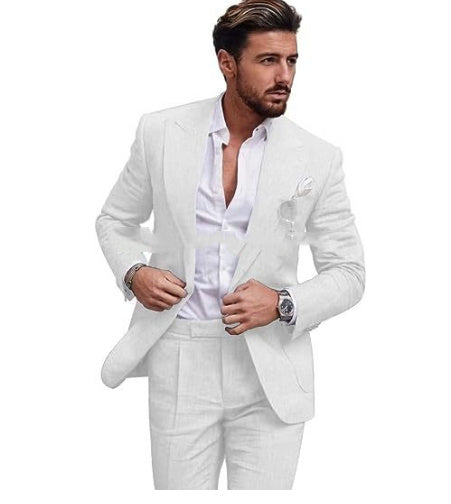 Men's Large Single Row One Button Solid Color Suit Two-Piece Set