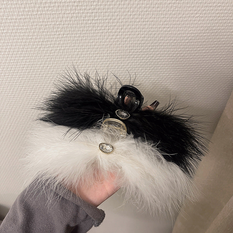 Feather Grabbing Ostrich Feathers On The Back Of The Head