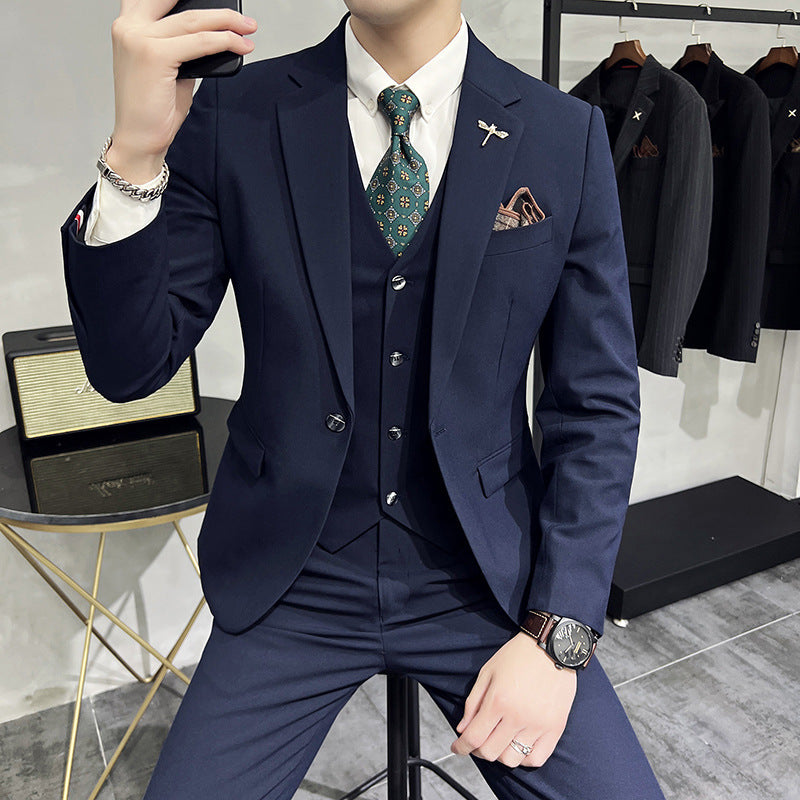 Plus Size Men's Clothing Solid Color Suit Suit Men's Three-Piece Suit