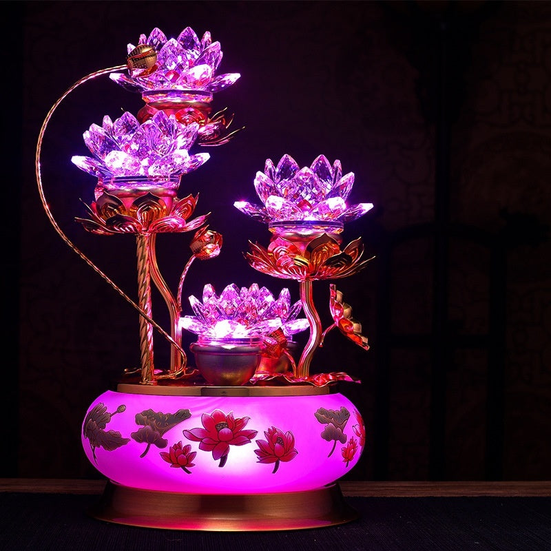 Colorful Crystal Lotus Buddha Hand Plug-in Buddha Worshiping Lamp