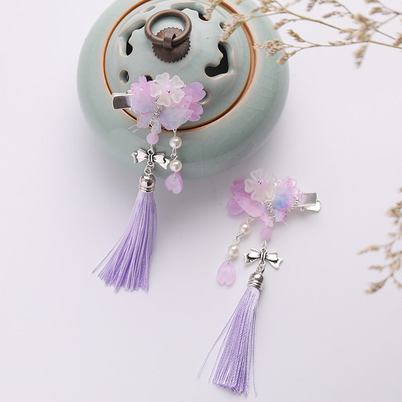 Colorful Flower Hairpin Butterfly Tassel Pair Clip
