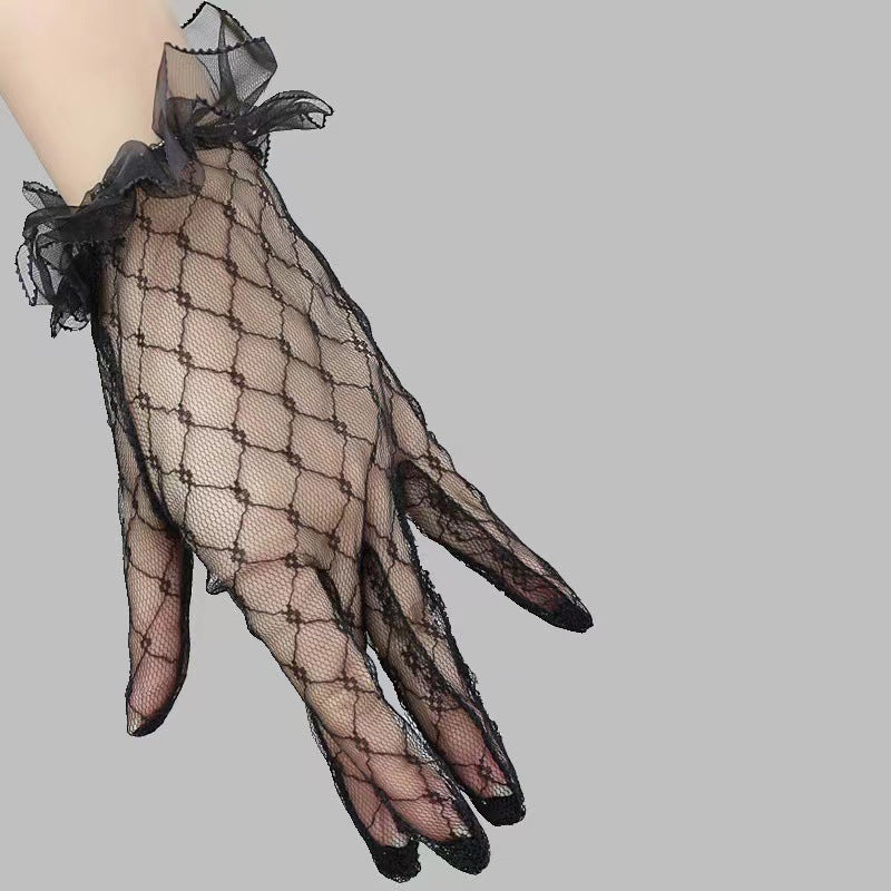 Harajuku Style Dark Lolita Girl Lace Gloves Lace Mesh Transparent Thin Lolita Photo Props White