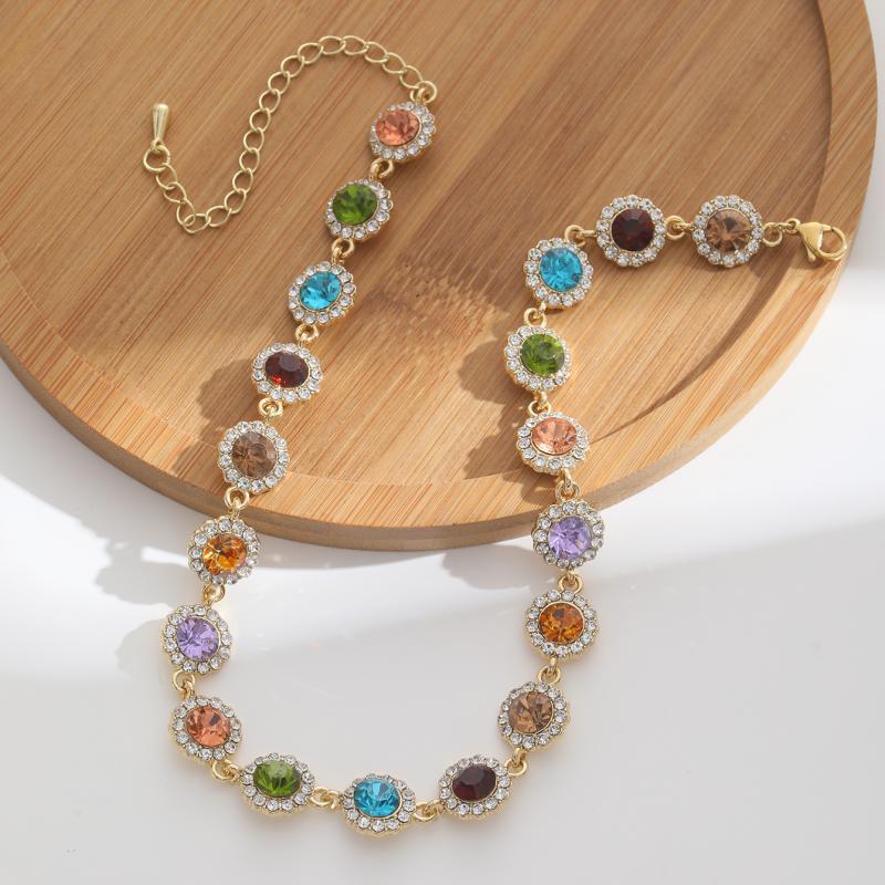 Retro Colorful Full Diamond Colorful Necklace Fresh And Sweet