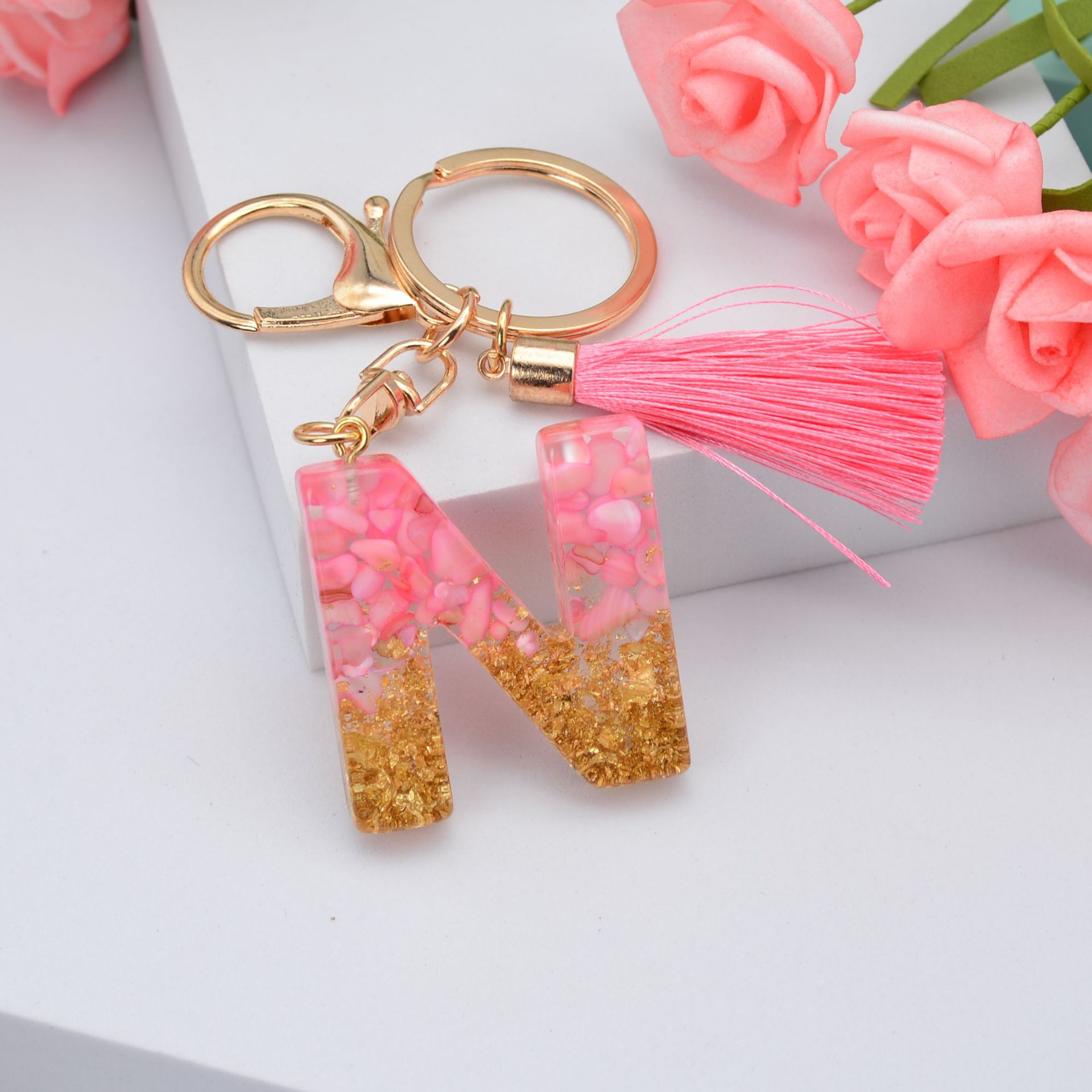 26 English Letters Leather Ball Stone Pendant Key Chain