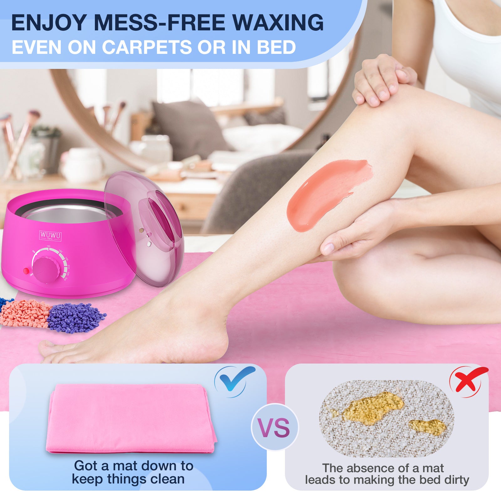 Waxing Kit, WUWUVISTA Hair Removal Hard Wax Kit With Wax Melt Warmer & Waxing Beads For Women & Men-Professional At Home Wax Pot For Face, Brazilian, Full Body, Bikini, Sensitive Skin 79 Items