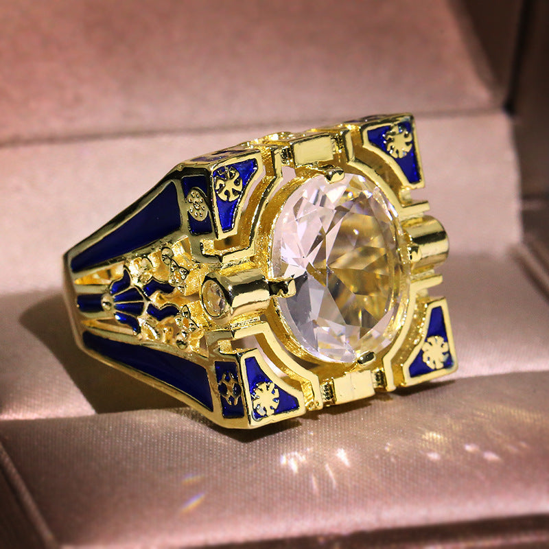 New Enamel Striped Blue Ring