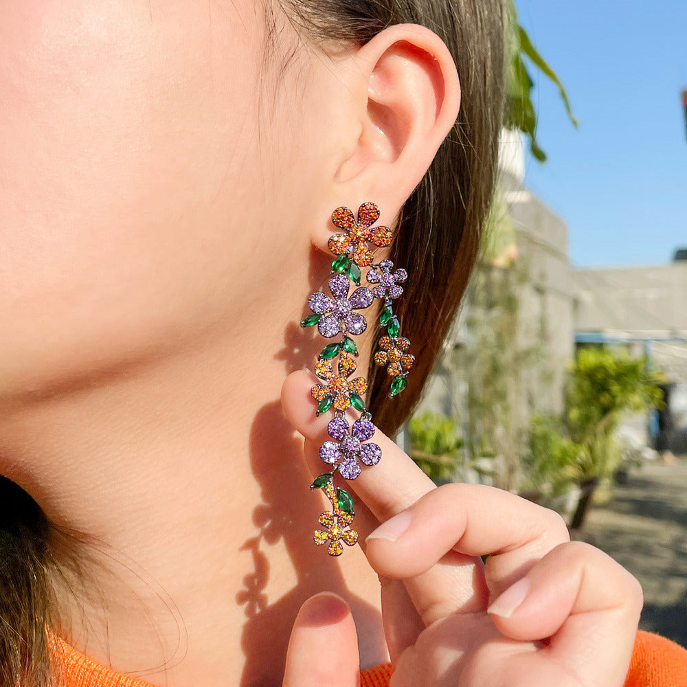 High-Class Ladies Wind Flower Petals Long Earrings