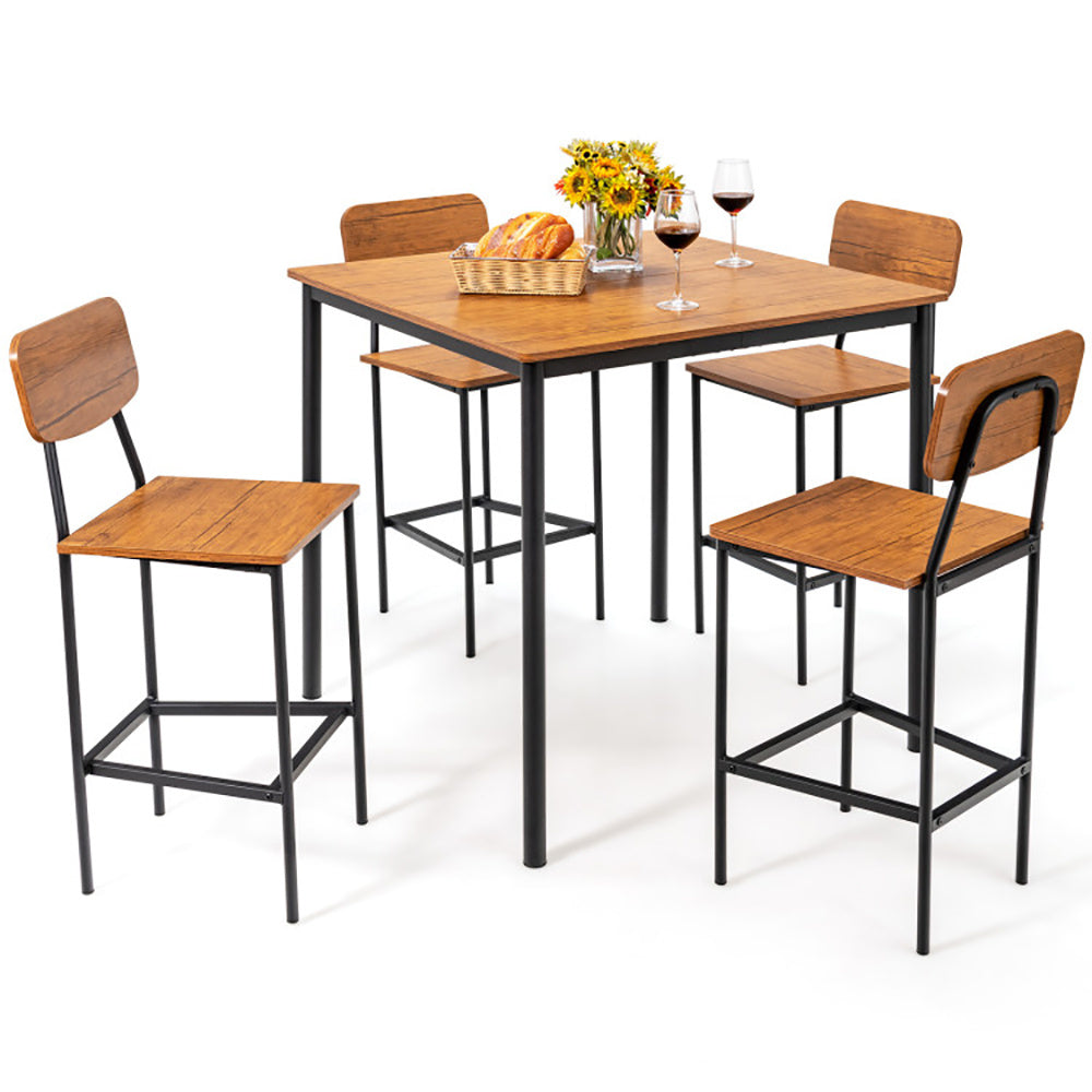 5 Pieces Industrial Dining Table Set With Counter Height Table And 4 Bar Stools