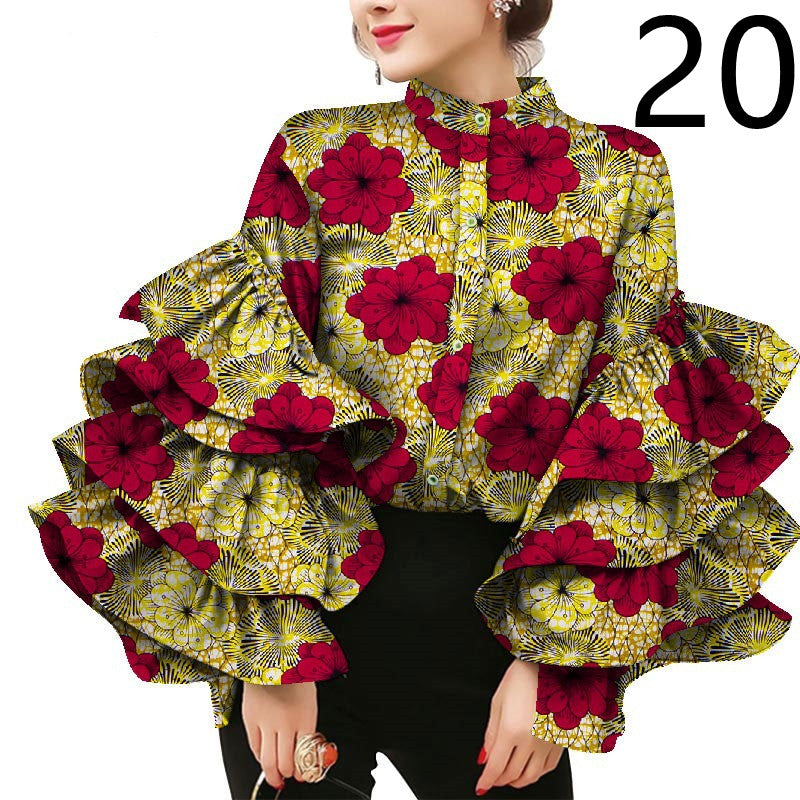 Women's Commuter Ruffle Sleeve Printed T-Shirt