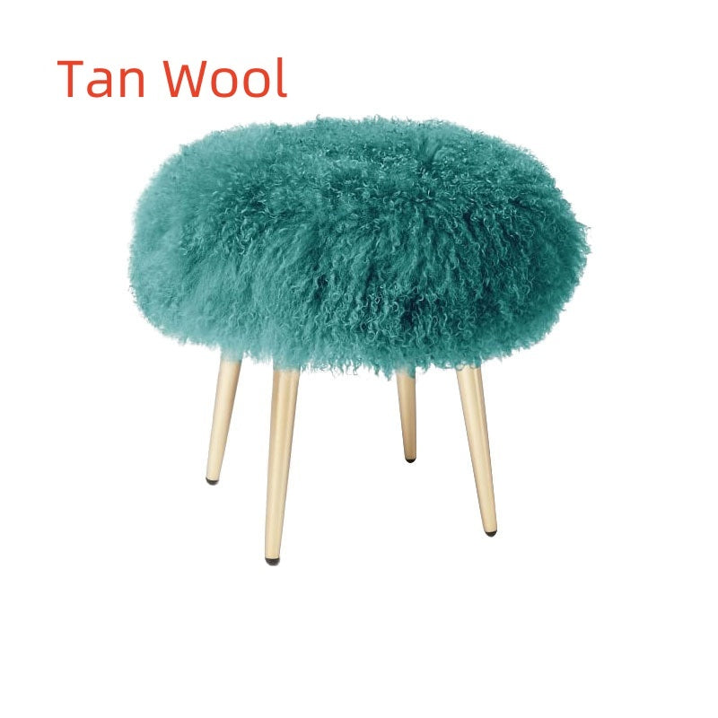 Tan Wool Makeup Dressing Shoe Changing Low Stool
