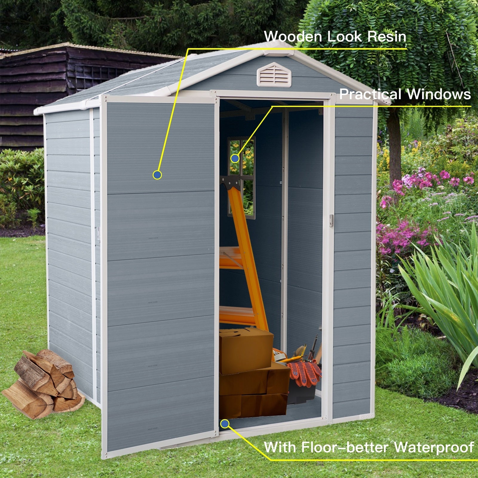 6x4ft Resin Outdoor Storage Shed Kit-Perfect To Store Patio Furniture,Grey