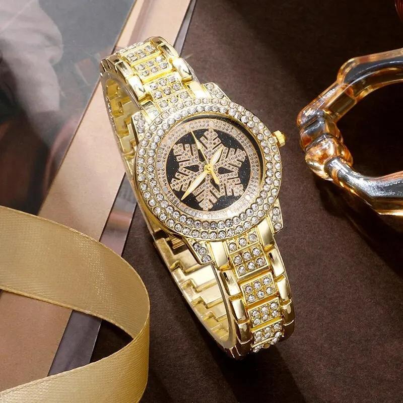 Snowflake Pattern Watch Luxury Full Rhinestone Jewelry Five-Piece Set