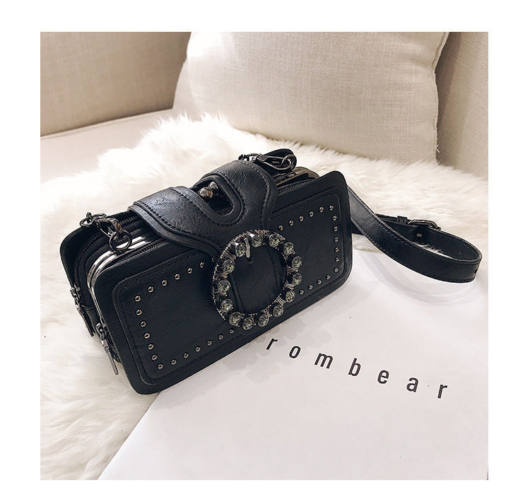 Retro Diamond-Studded Small Square Bag Korean Messenger Bag
