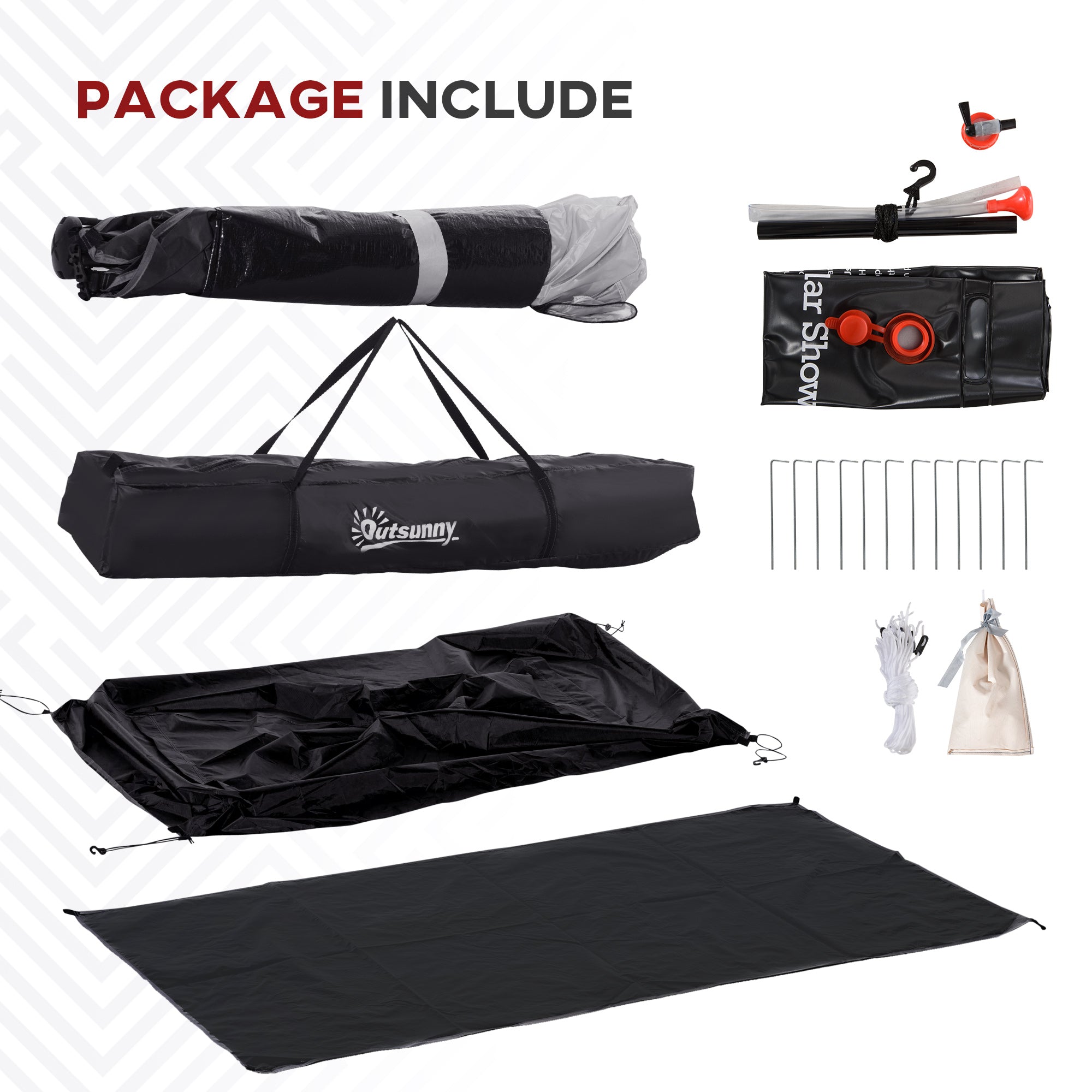 Shower Tent w/ Two Rooms, Shower Bag, Floor and Carrying Bag, Portable Privacy Shelter, Instant Changing Room for 2 Person, Black