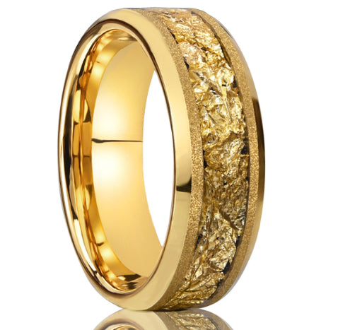 8mm Tungsten Steel Gold Sandblasting Electric Gold Ring