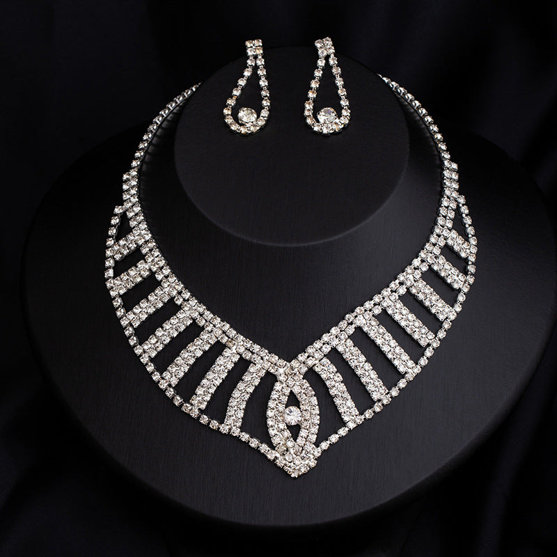 Full-Diamond Necklace And Earring Jewelry Set