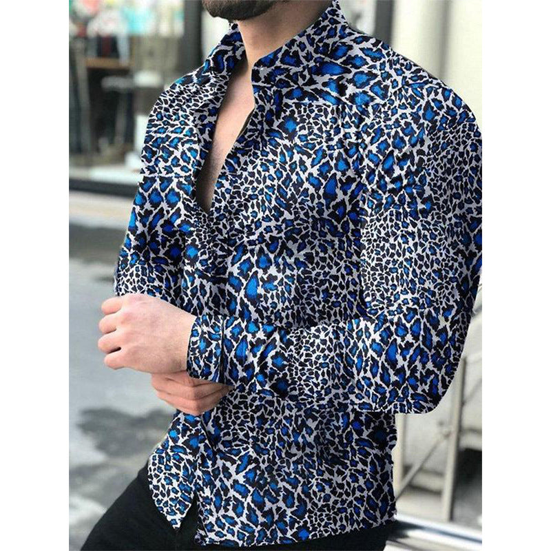 Men's Lapel Button Down Casual Print Long Sleeve Top