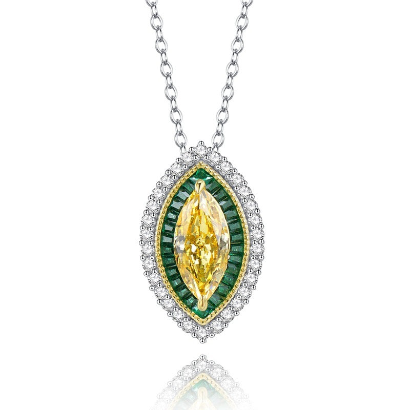 New 925 Silver Necklace 613 Yellow Diamond Horse Eye Pendant For Women