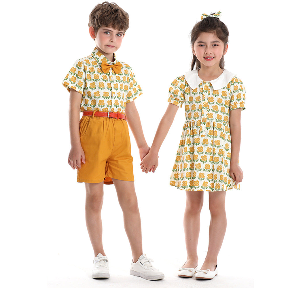 Seaside Holiday Brother And Sister Girl Dress Boy's Clothing Short Sleeve Sister And Brother Fashion