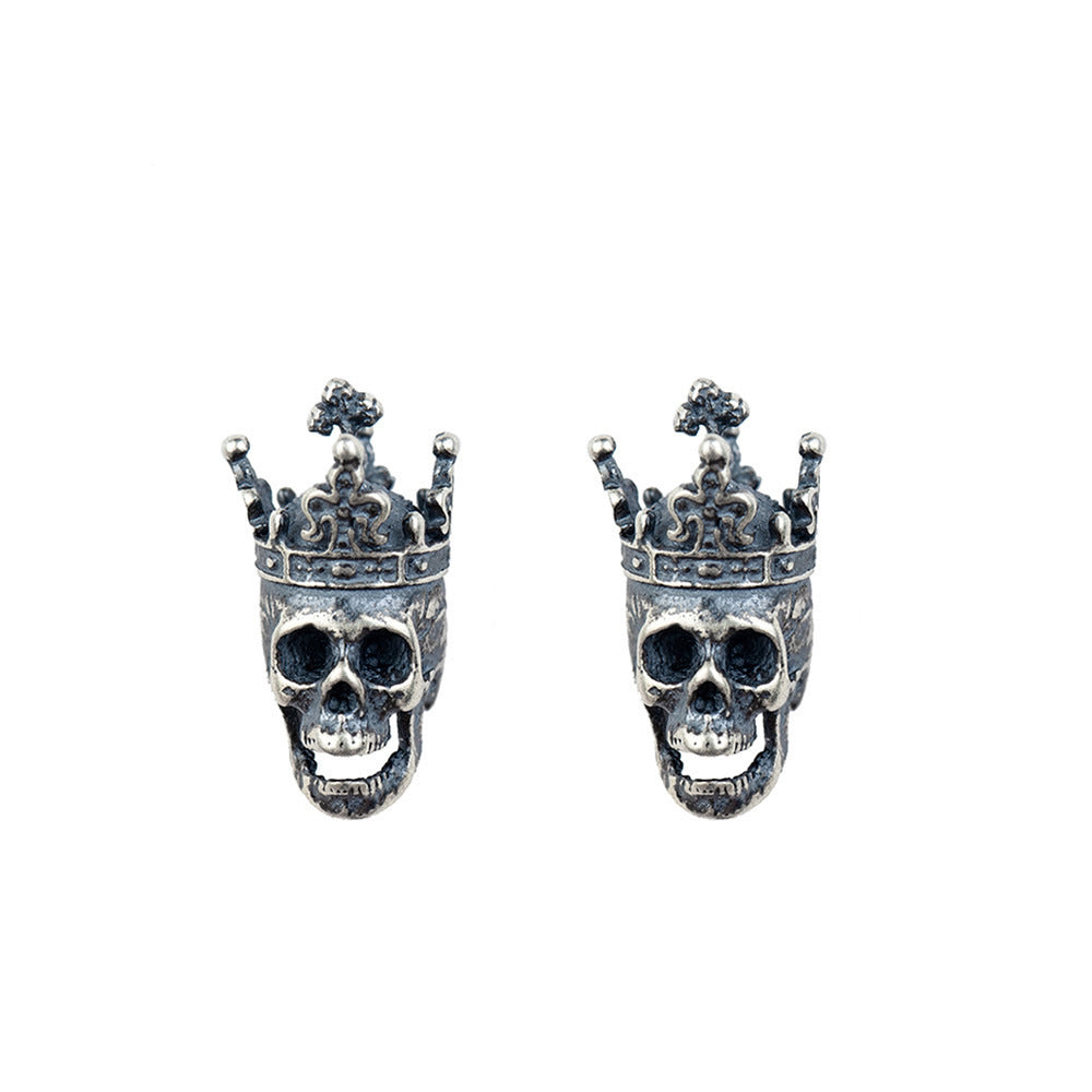 Silver Skull King Crown Vintage Earrings