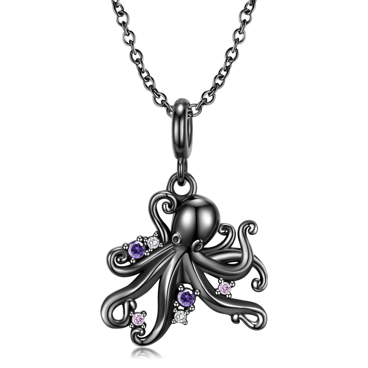 S925 Sterling Silver Electroplated Black Gold Octopus Pendant Necklace