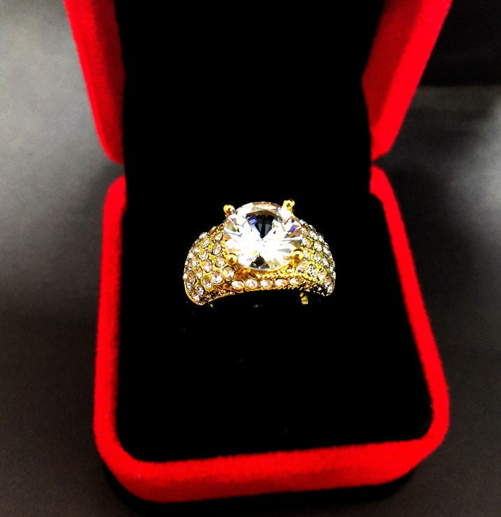 Luxurious Gold Micro Set Diamond Round Carat Ring