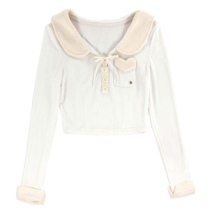 Pure Desire Love Stitching Knitted Long-Sleeved Slimming Inside