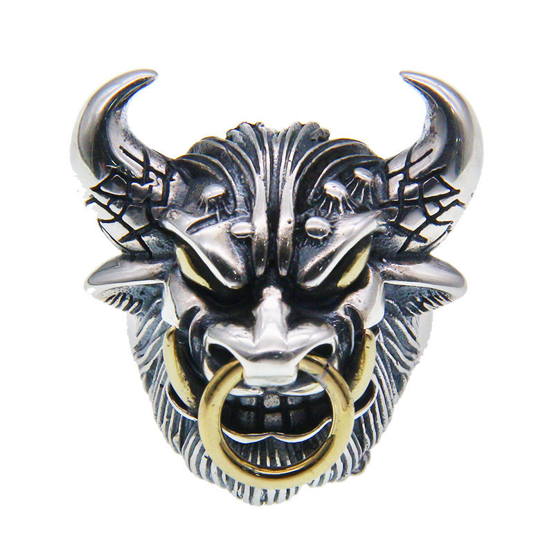 S925 Sterling Silver Bull Devil Bull Head Ring Personality