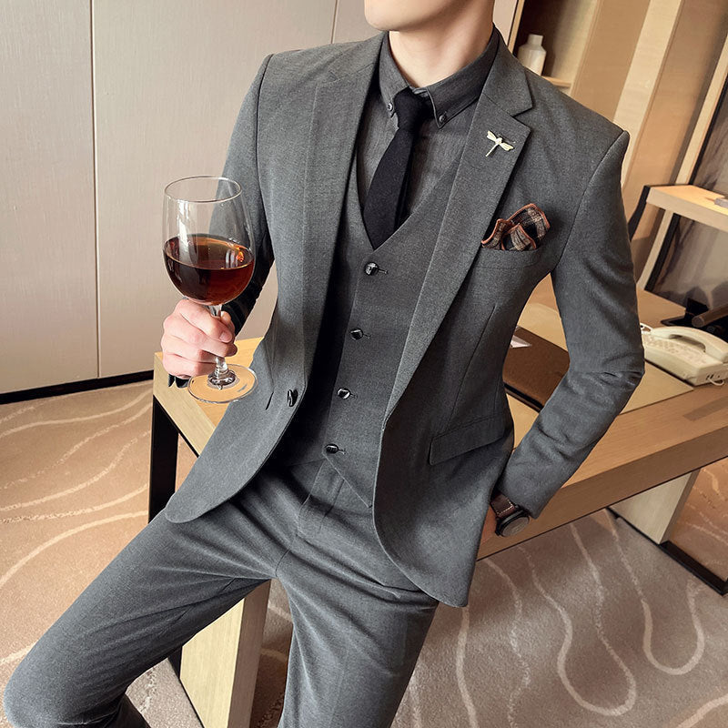Plus Size Men's Clothing Solid Color Suit Suit Men's Three-Piece Suit