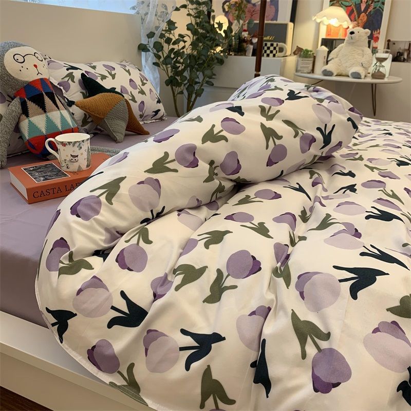 Double-Piece Foggy Gray Quilt Cover Four-piece Bedding Sheet Dormitory Bed Three-Piece Set