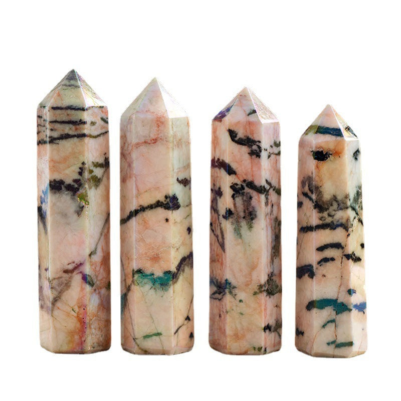 Natural Crystal Electroplated Zebra Stone Hexagonal Prism