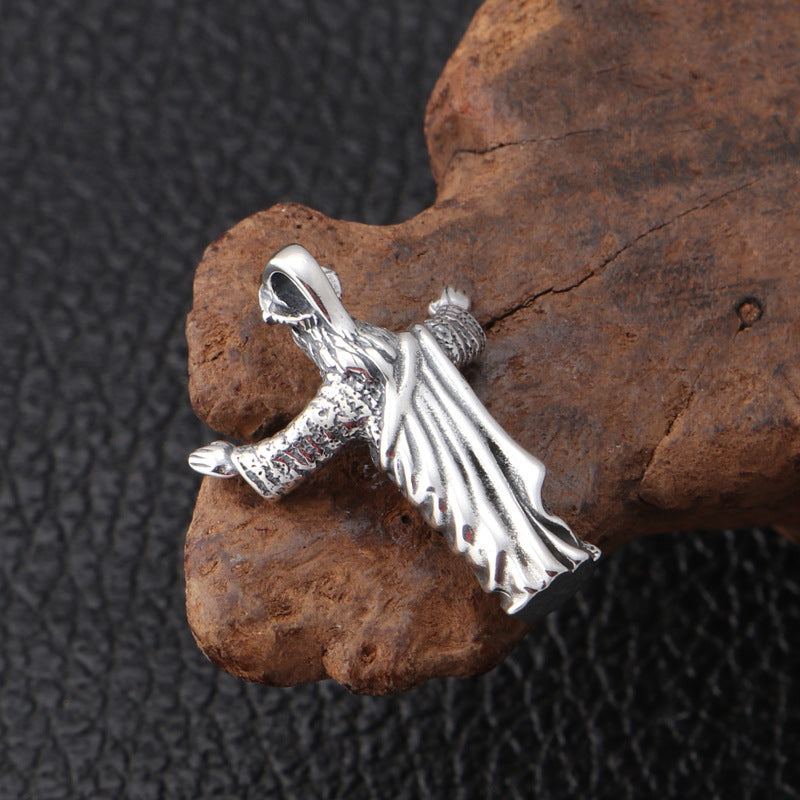 Sterling Silver Vintage Distressed Jesus Pendant