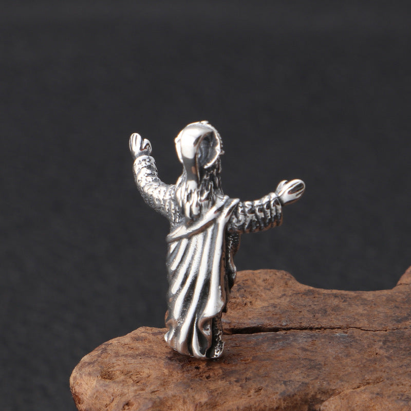 Sterling Silver Vintage Distressed Jesus Pendant