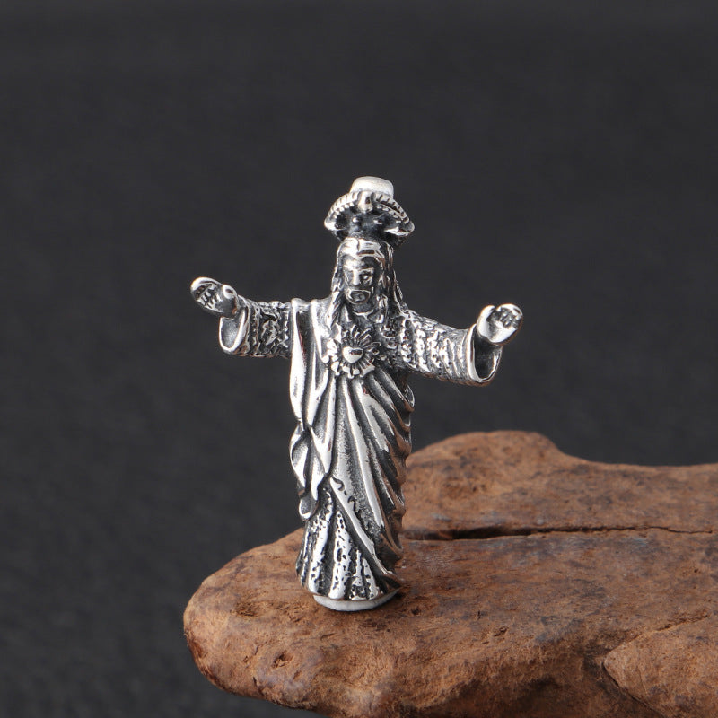 Sterling Silver Vintage Distressed Jesus Pendant