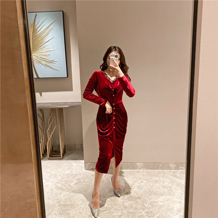 Pleated Velvet Dress